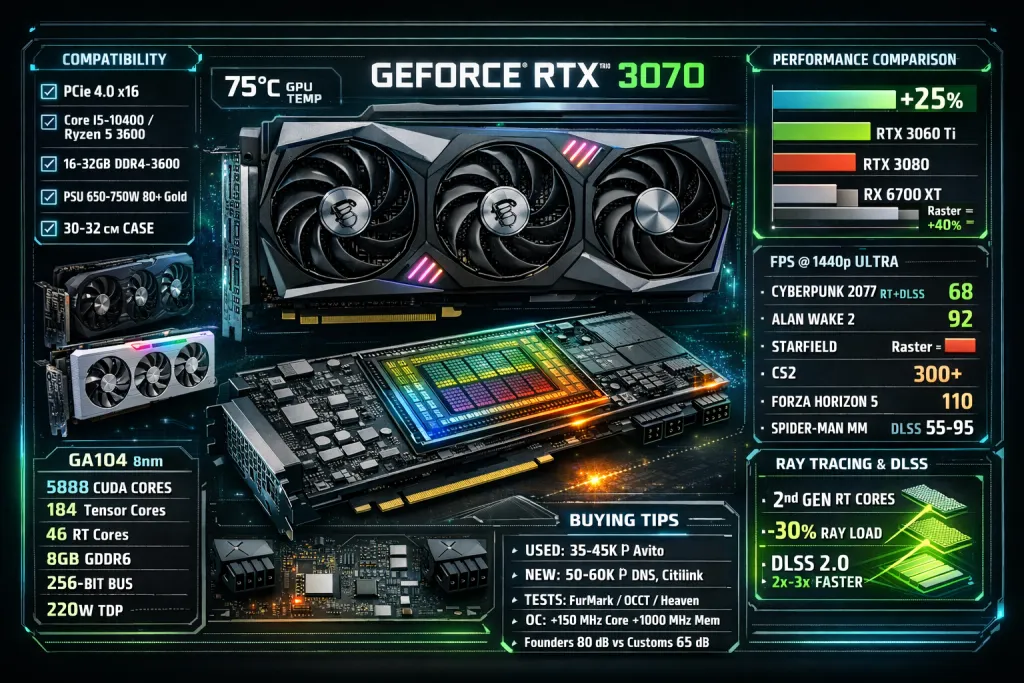 3070 видеокарта купить: подробный обзор, сравнение характеристик, рекомендации по выбору и покупке, производительность в играх, совместимость с ПК и советы перед заказом